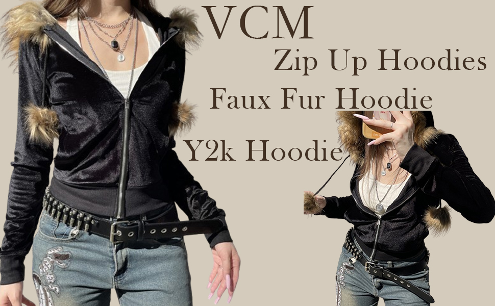 00s y2k fur zip hoodie gimmick lgb 短丈 Amazon.com: Hesaco Y2k Zip Up Hoodie Fur Hooded Jacket