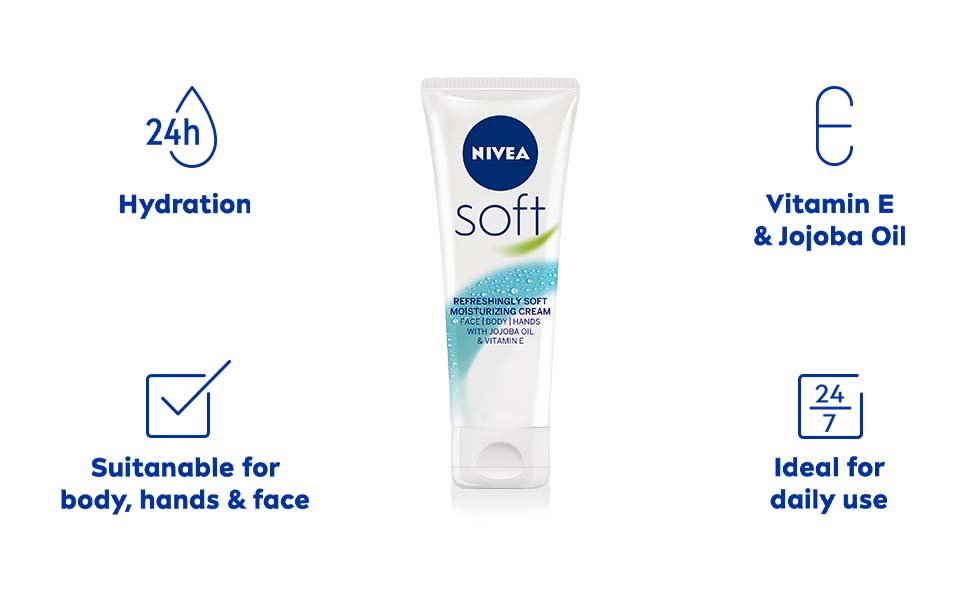 NIVEA Moisturising Cream, Soft Refreshing for Face Body Hands, Fast