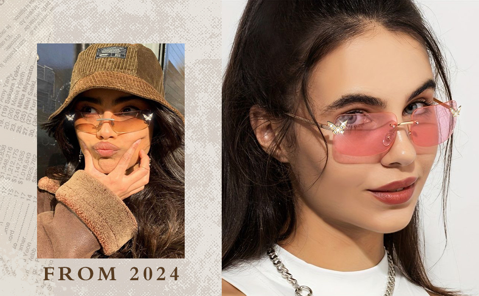 LIU·WEN Rectangle Y2k Sunglasses for Women - Trendy Rimless