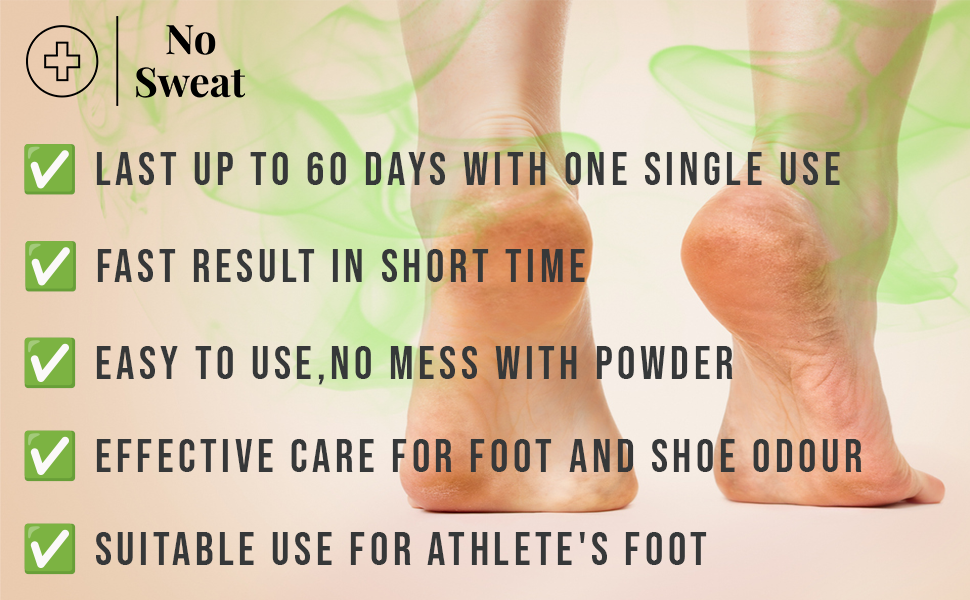 No Sweat Foot And Shoe Odour Eliminator Lasts Up To 60 Days With One