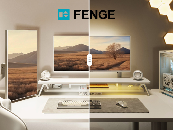 Fenge モニター台 RGBテープライト付き ブラウン Fenge モニター台 卓上 パソコン台 デスクシェルフ pc台 机上台