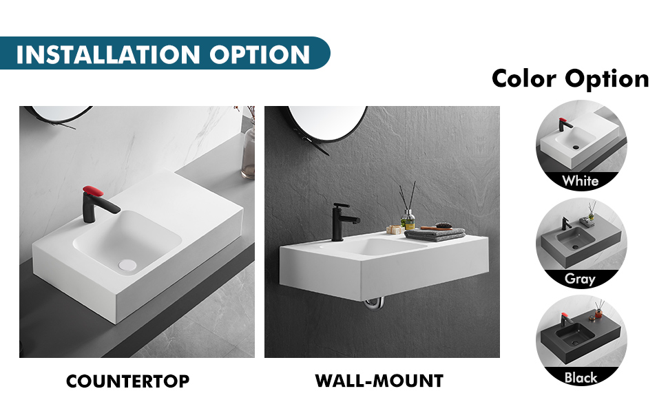 Serene Valley Bathroom Sink, WallMount or On Countertop, 24" with