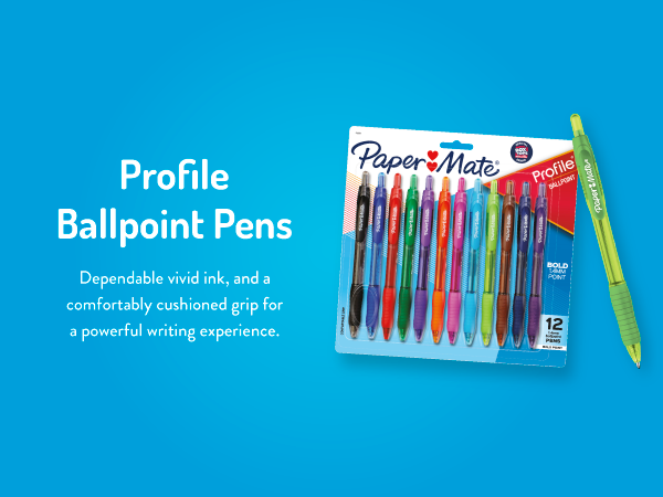 paper mate profile ballpoint pens write ink black blue colorful vivid powerful home office grip