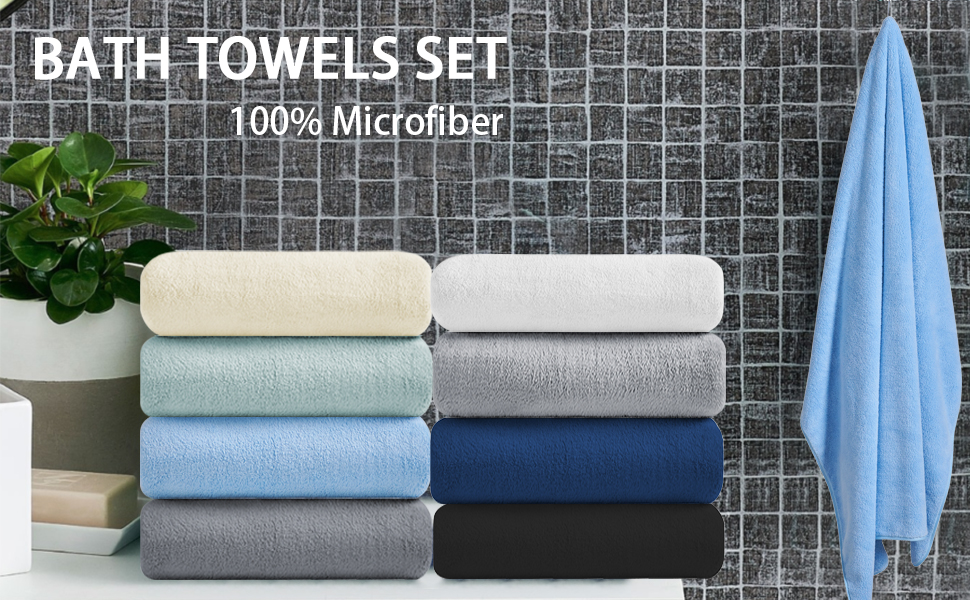 MAGGEA 4 Piece Oversized Bath Sheet Towels (35 x 70 in,Blue