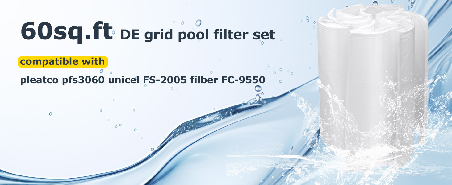 DE Filter Grid 60sq.ft. Compatible with Pleatco PFS3060 Unicel FS2005 Filbur FC