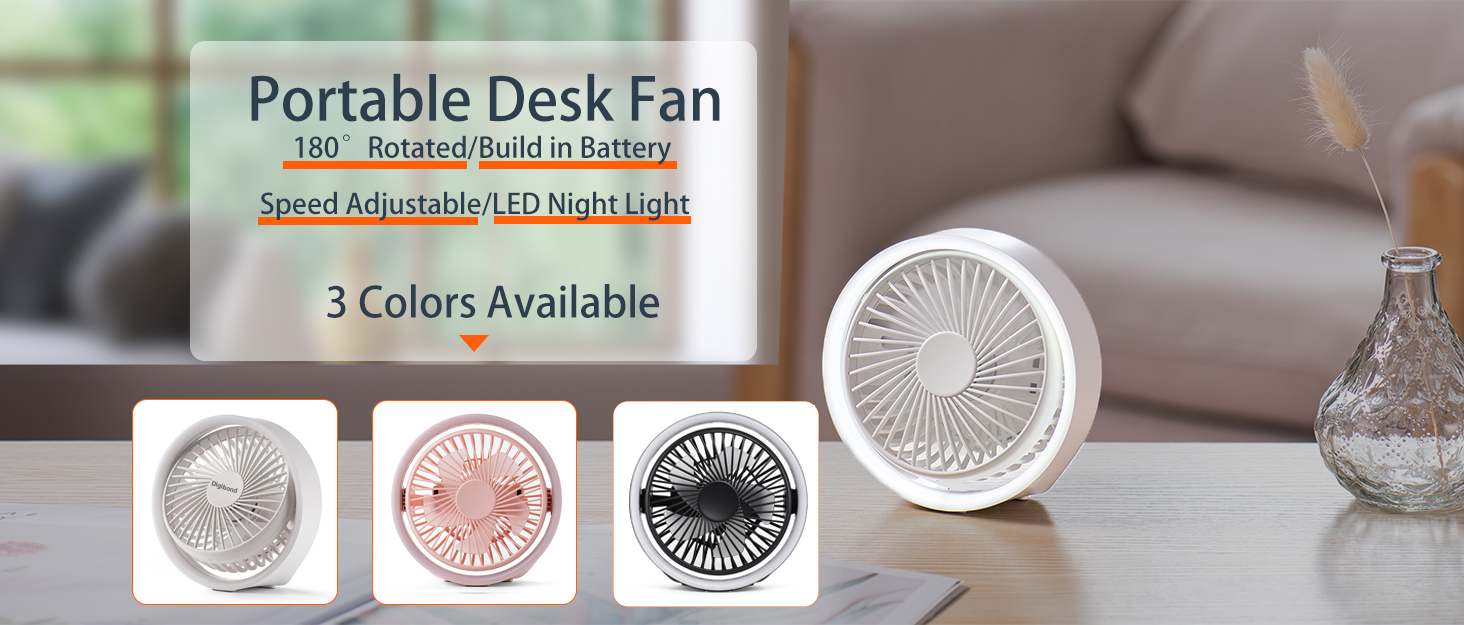 Digibond Small Desk Fan, Portable Battery Operate Fan