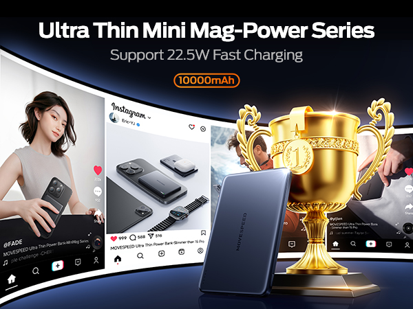 Amazon.com: MOVE SPEED 0.5'' 10,000mAh Magnetic Power Bank