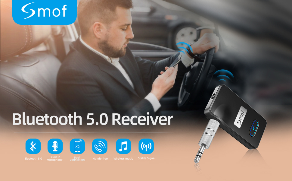 Smof Aux Bluetooth Adapter for Car, Bluetooth 5.0 Receiver for Car