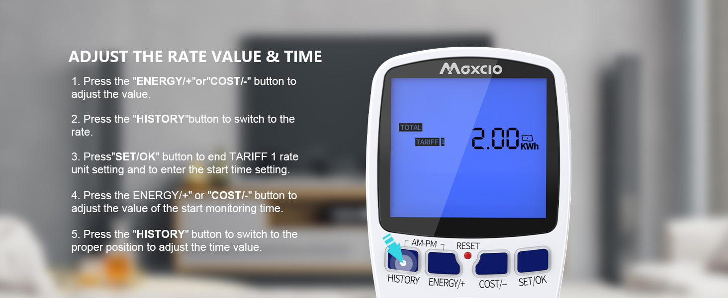 Maxcio Power Meter Energy Monitor Dual Tariff with Backlight LCD