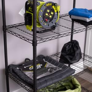 5 tier shelf, storage shelf, black shelf, metal shelf, storage solution, organize