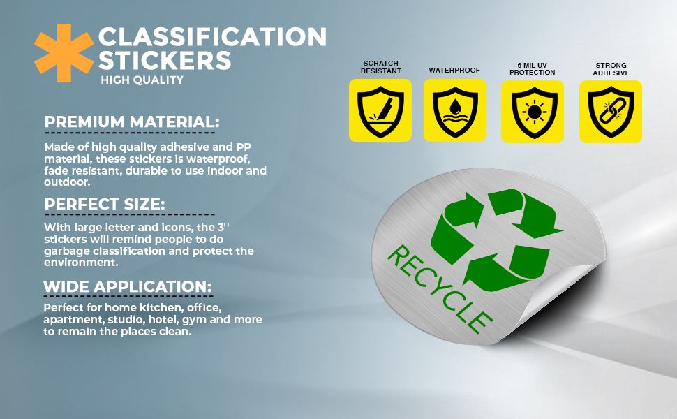 Recycling Stickers for Trash Can (Pack of 4) 3" Round