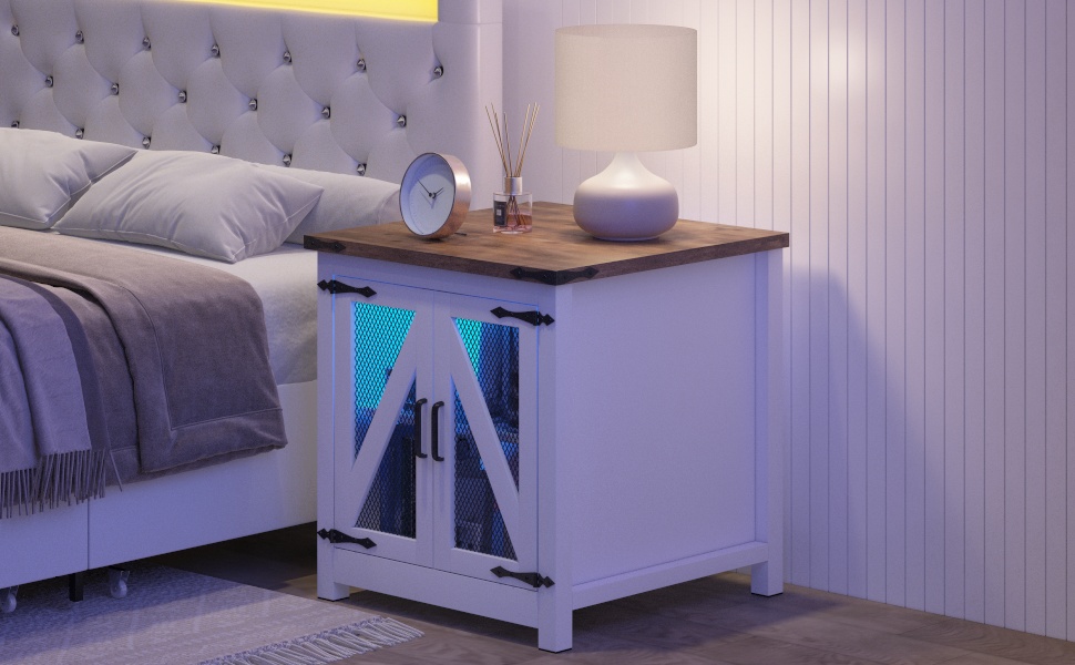 Farmhouse End Table, 24" Large Sofa Side Table with Charging Station