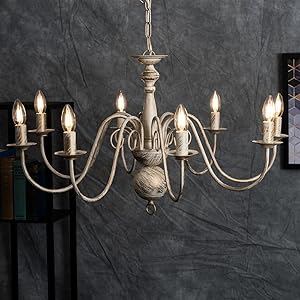 Large Retro Style 8 Way Ceiling Light Chandelier Fitting in a Distressed Effect Finish