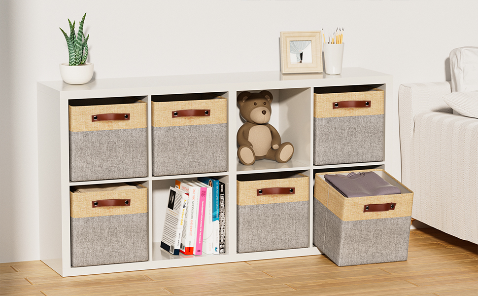 Mivcinn Storage Basket 3 Pack White/Grey with Handles and Base Panel