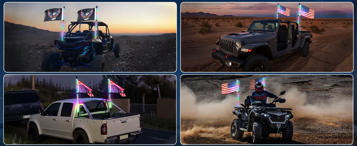 spiral RGB LED whip light with remote control for UTV ATV lighted whips for truck RZR SXS