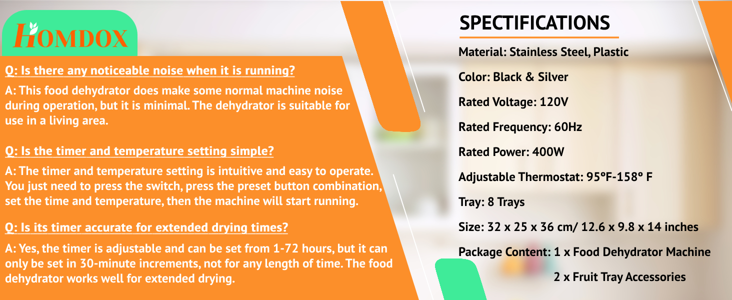 The specification of this food dehydrator machine