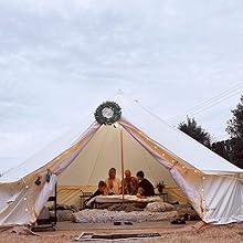 DANCHEL OUTDOOR 4 Season Oxford Glamping Tent, Waterproof Yurt Tent Bell Tent with Stove Jack for Camping White 14 tent