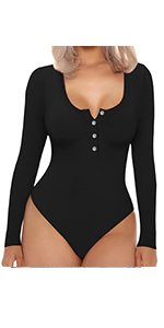 Women‘s Scoop Neck Button Down Long Sleeve Bodysuit