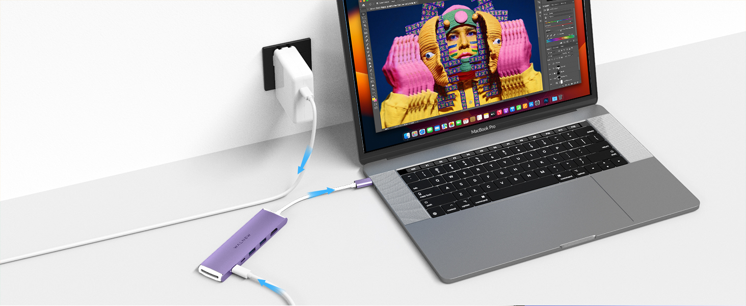 USB C Hub WALNEW 7in1 Docking Station Aluminium with 100W PD, 4K