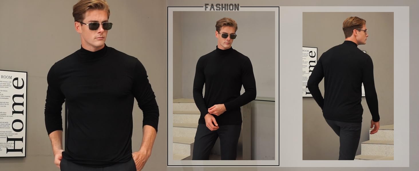 ZSJR Mens Mock Neck T Shirts Pullover High Neck Turtleneck Premium Long Sleeve Sweaters for Men