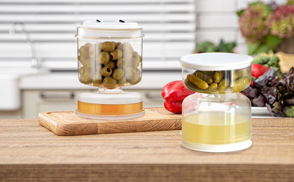 WAGZGKAI Pickle and Olives Jar Container With Strainer Flip