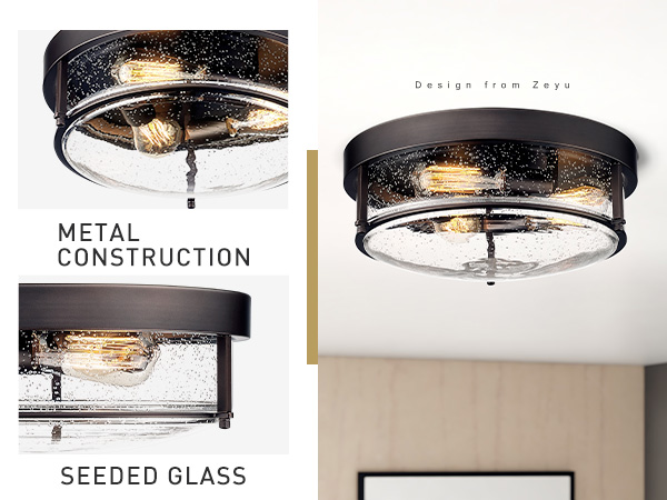 xyzライト zeyu 3-Light Flush Mount Ceiling Light, 15 Inch Farmhouse
