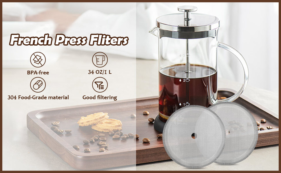 4in Cafetiere Filter Mesh 8 Cup French Press Filter Replacement Screen