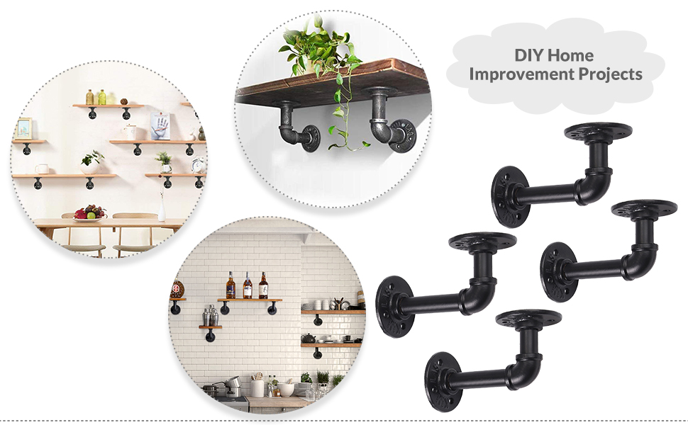 Industrial Pipe Shelf Brackets,HOMGEN 4Pcs Industrial Pipe Floating