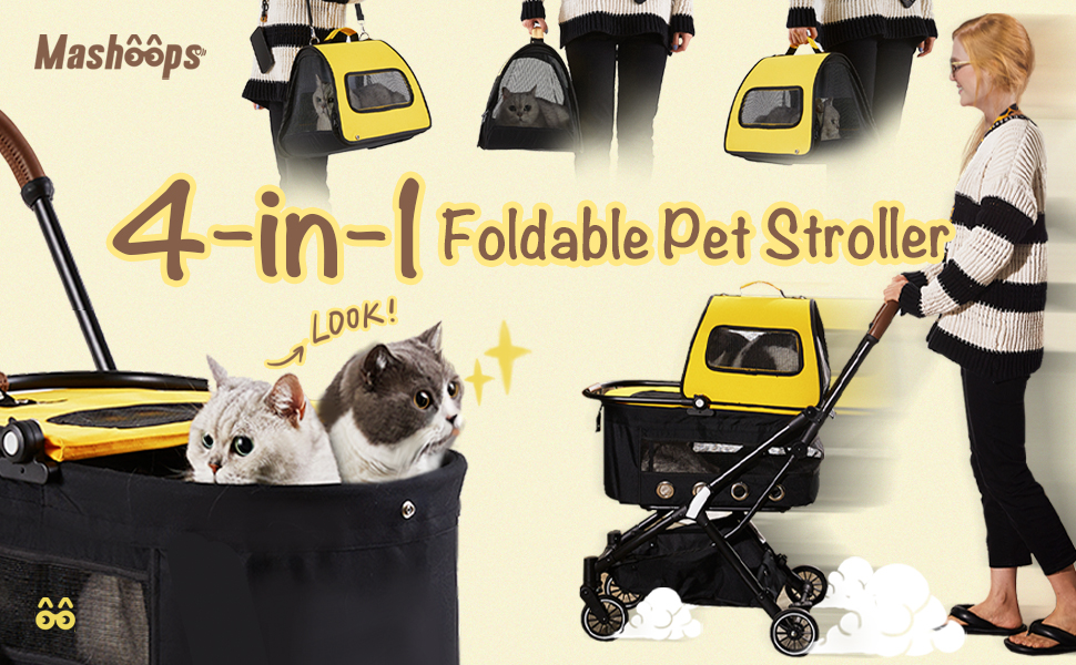 MASHOOPS Cat Stroller 4in1 Cat Strollers for 2 Cats