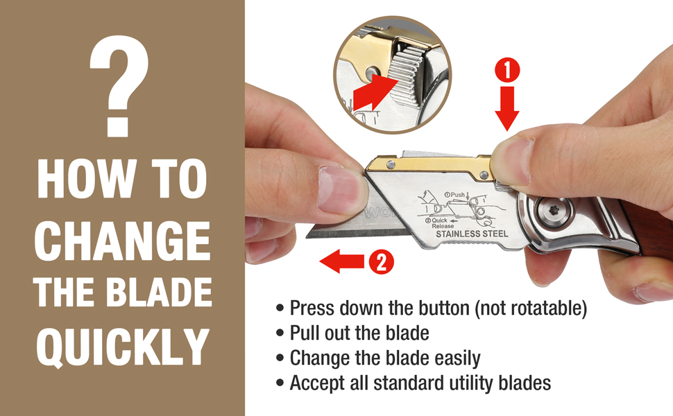 WORKPRO Folding Utility Knife Wood Handle Heavy Duty Cutter with Extra