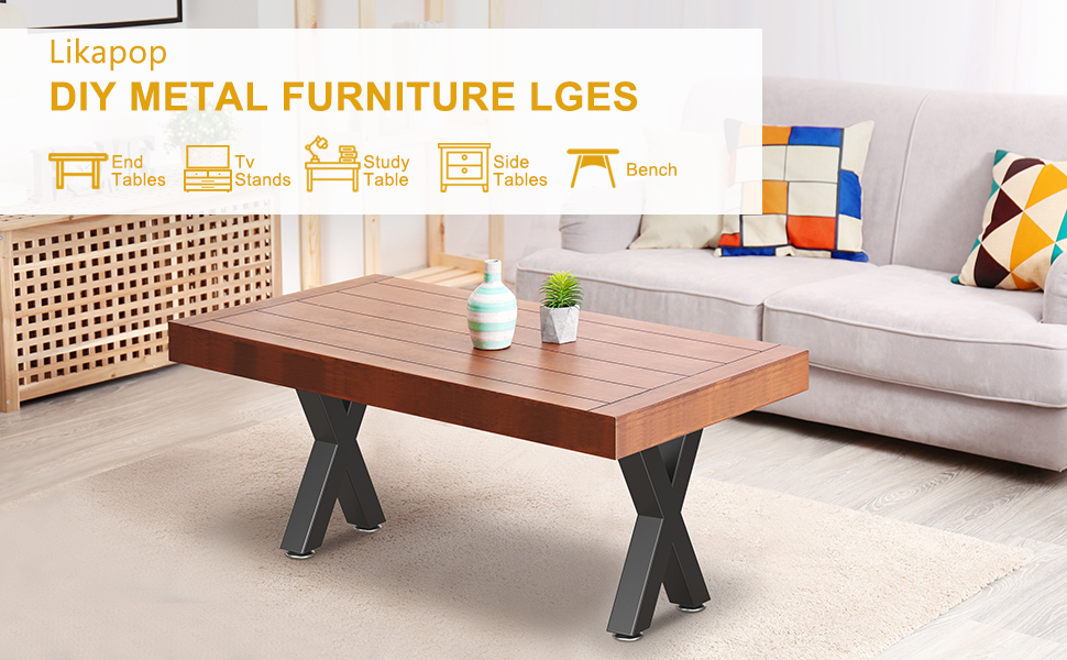 Likapop 16" Metal Coffee Table Legs, Diamond Shape Bench