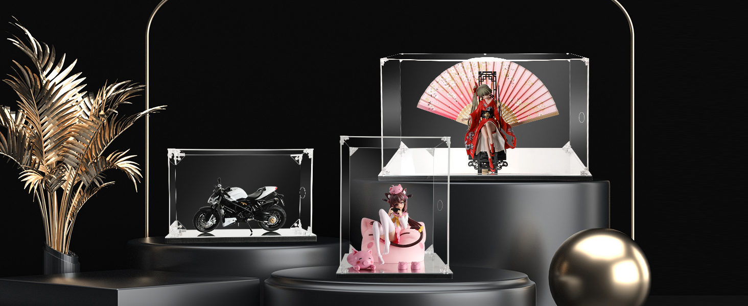 フィギュアケース 透明 開閉扉 ミラー 横長タイプ プラスチック ケース 高強度接続構造