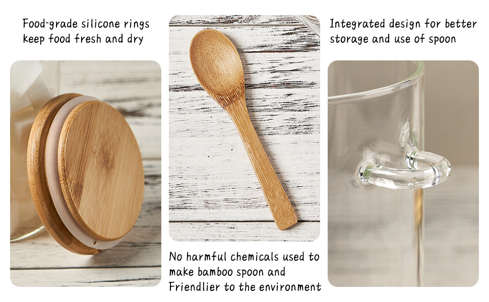 Glass Sugar Container with Spoon 1 Pack 15oz Glass Jars