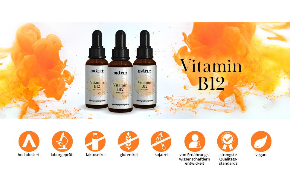 B12 Tropfen Hochdosiert + Vegan Vitamin B 12 Flüssig 500µg Nutri + Aktiv Complex Drops mit