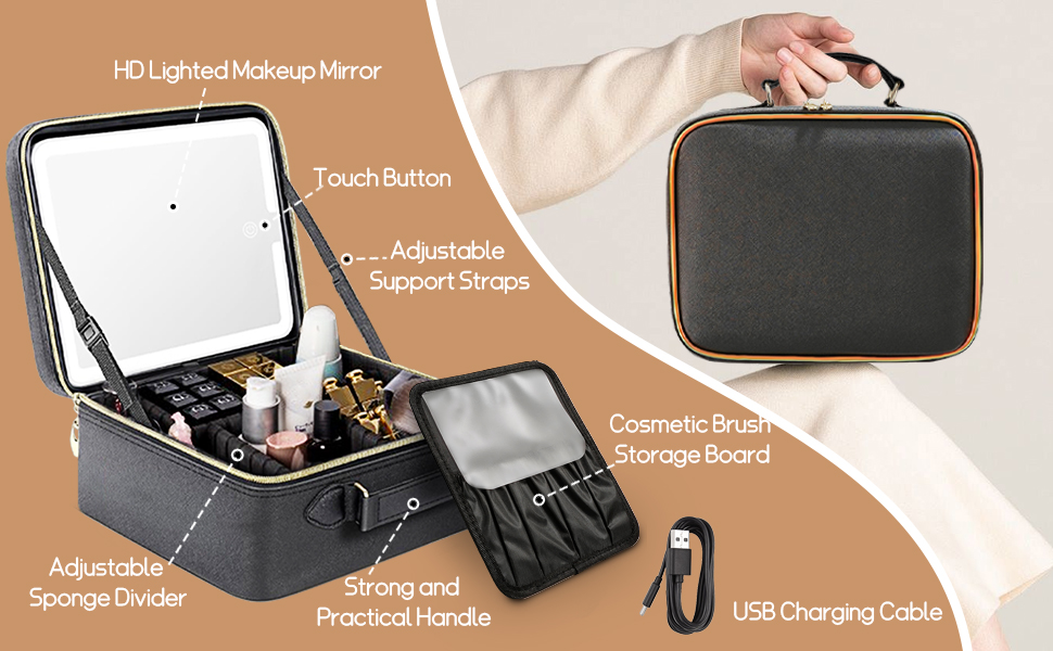 travel makeup bag with led mirror