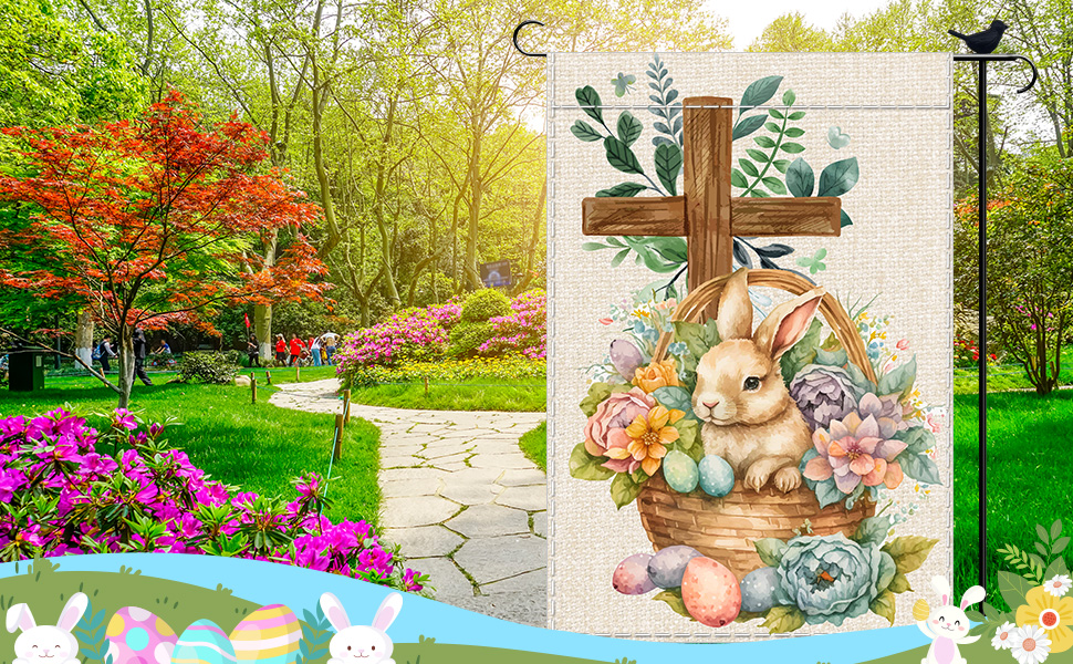 HiParty Happy Easter Bunny Garden Flag 12X18 Inch Double