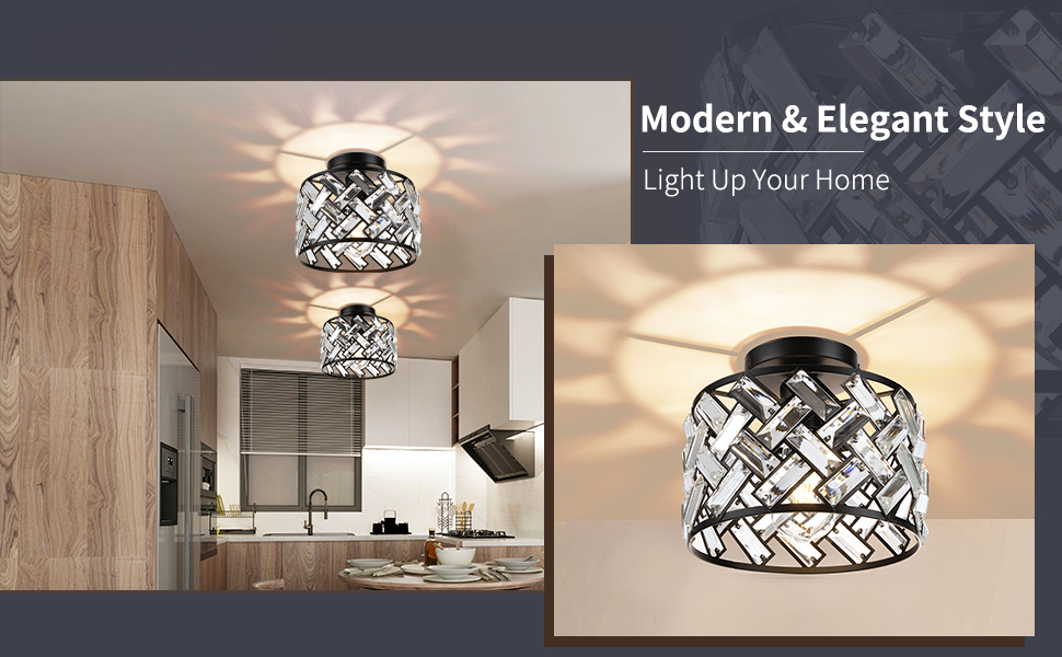 Frideko Black Light Fittings Ceilings, Modern Crystal Semi Flush