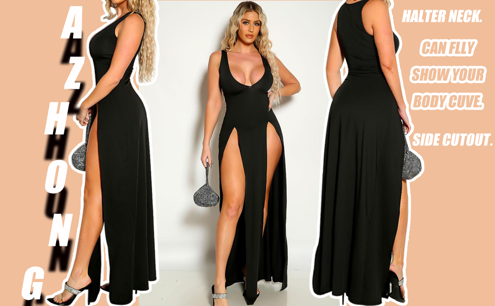 【INCHANT ME】Net Deep Slit Layered One Piece Azhong Women's Sexy One Piece Outfits Dress Sleeveless Deep