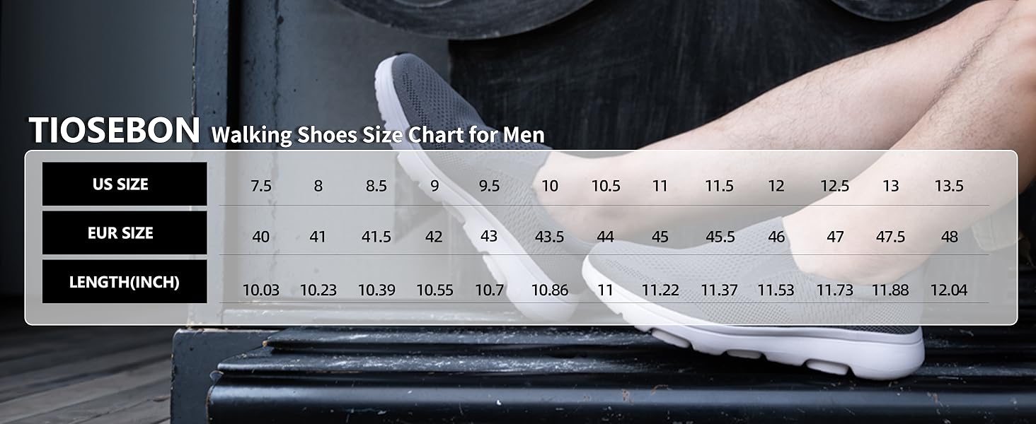 Walking shoes size chart for men