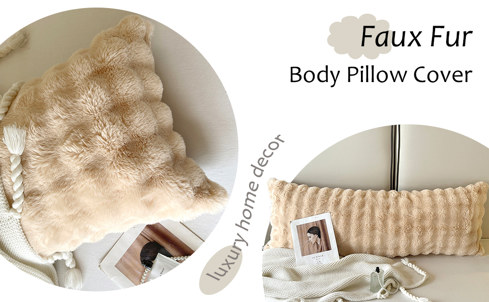 Khaki Faux Fur Body Pillowcase Ultra Soft Fluffy Shabby