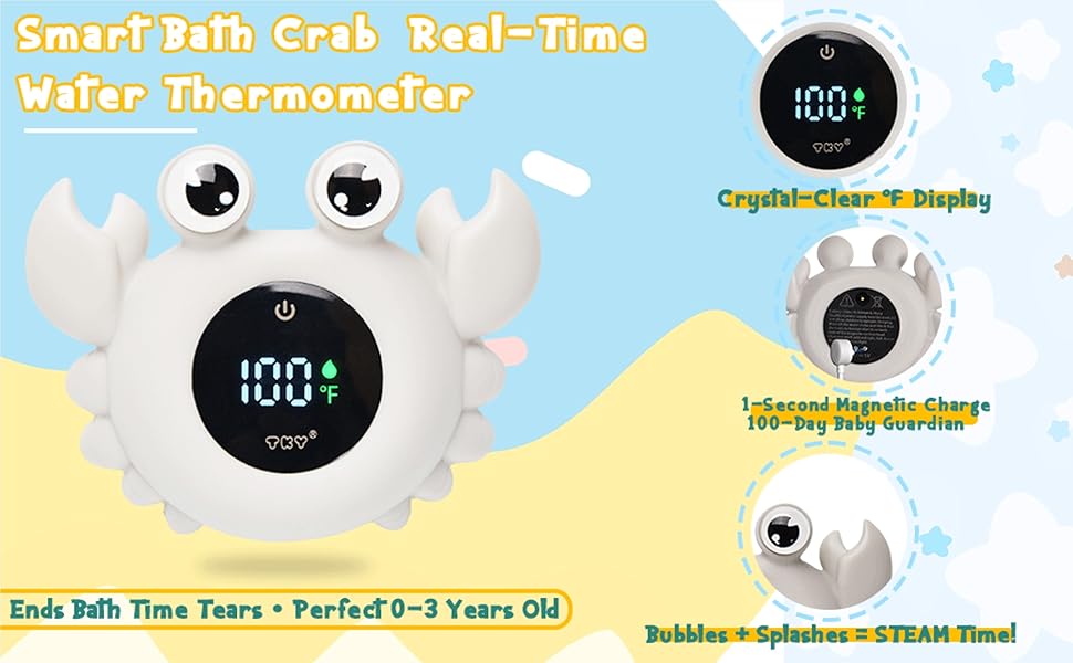 Safe water thermometer, clear LED display, magnetic charging