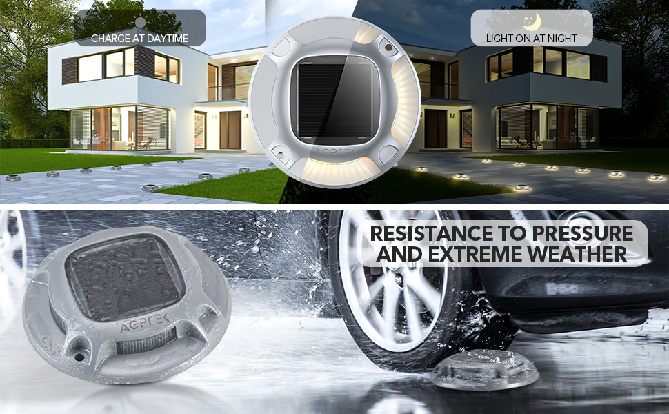 AGPTEK Solar Driveway Lights Outdoor, Solar Deck Lights, 2 Color Modes