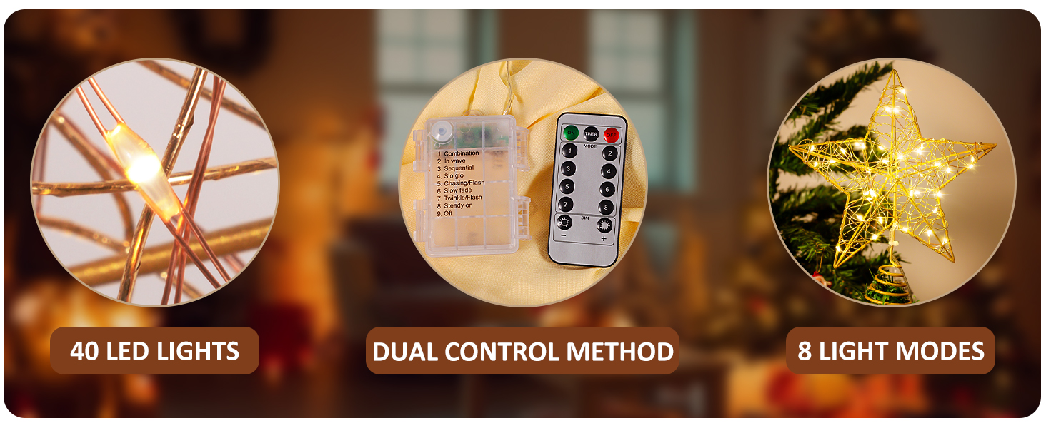 Verdenu Christmas Tree Topper with Timer, 40 Lights Star Tree Topper