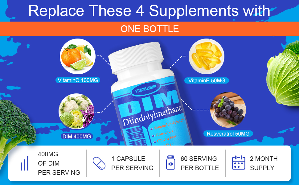 VITACRLLYNMN DIM Supplement 600mg Estrogen Blocker for Men