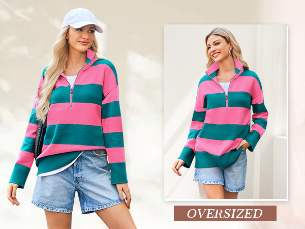 TOWED22 Womens Oversized Half Zip Pullover Long Sleeve