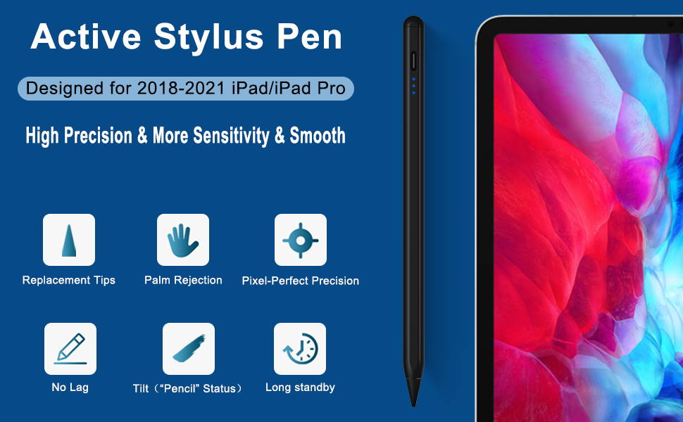Stylus Pen for iPad with 4 Smooth Fine Tips and Palm Rejection Tilt