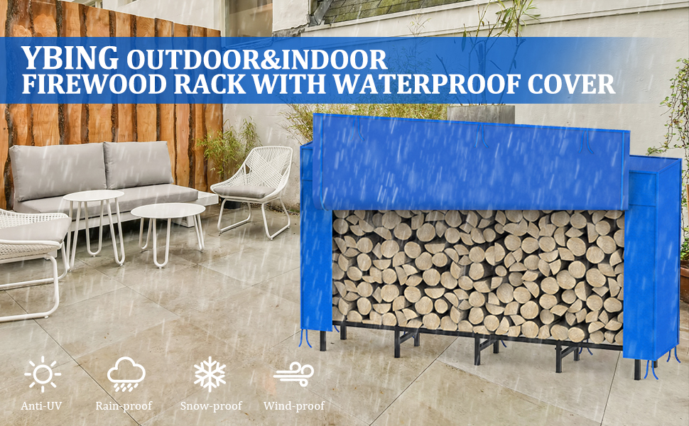 Firewood Rack Outdoor with Cover Waterproof 5ft Outdoor Indoor Fire