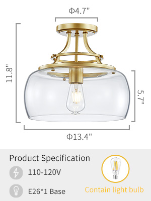WUZUPS Chandelier Rustic Farmhouse Industrial Round Semi-flushmount Ceiling LED Light Fixture