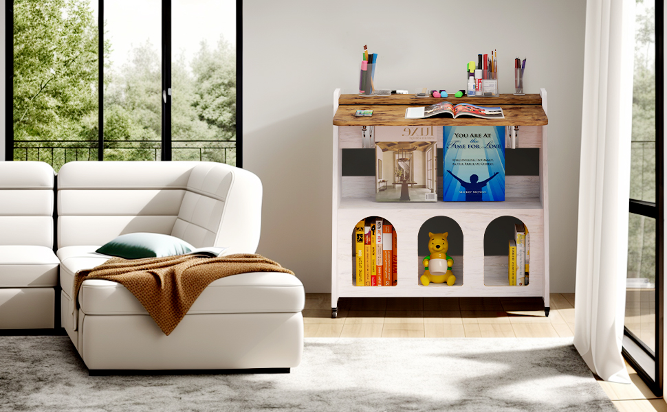 Pmnianhua Farmhouse Portable Desk on Wheels,Multipurpose Mobile