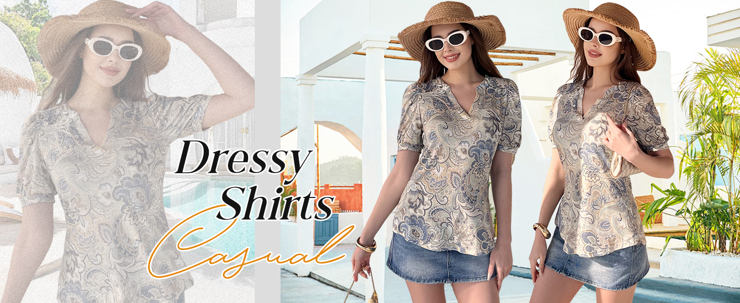 puff sleeve tops for women summer short sleeve v neck shirts